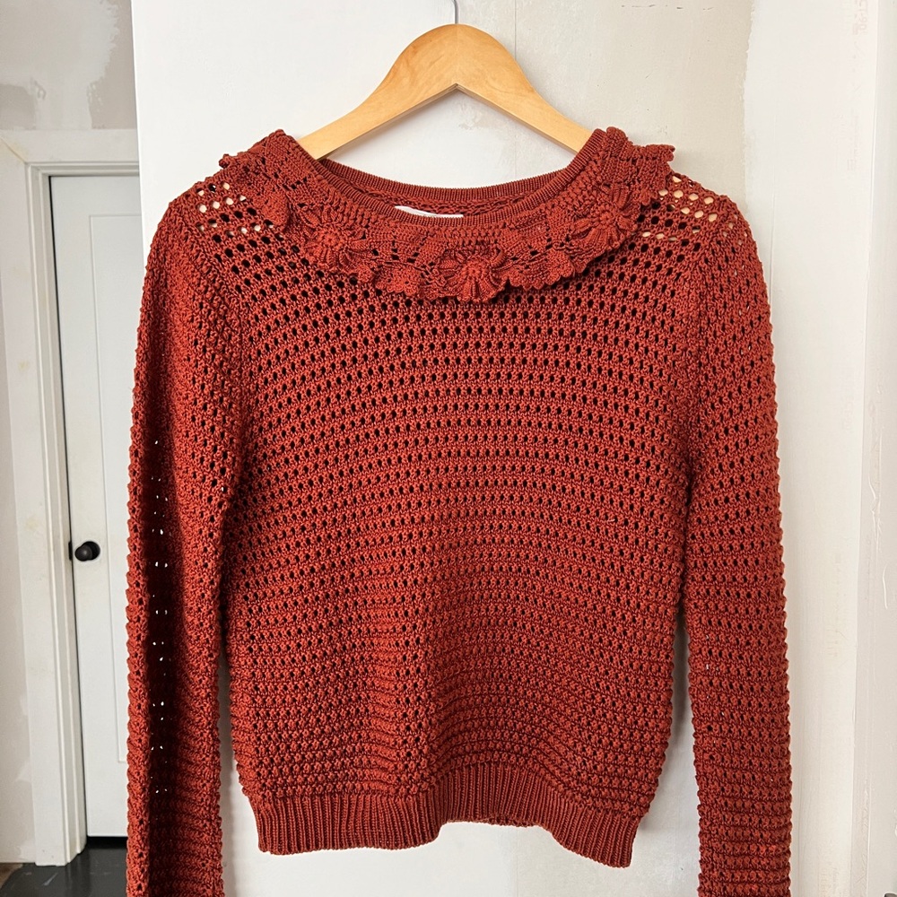 Doen Talia Collared Crochet Sweater M 100% Pima cotton